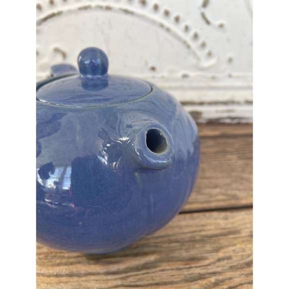 Antique 1930s Blue Glaze stoneware pottery Small Teapot Cherry Leaves - Picture 11 of 13